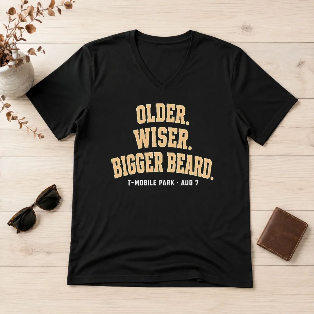 original-older-wiser-bigger-beard-t-mobile-park-aug-7-v-neck-shirt Original Older Wiser Bigger Beard T Mobile Park Aug 7 V-Neck Shirt