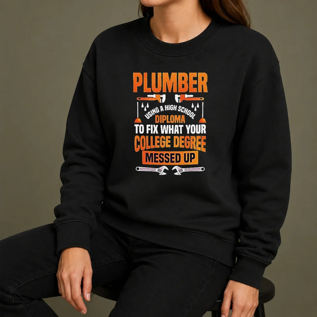 Original Plumber High School Diploma College Degree Messed Up Sweater Original Plumber High School Diploma College Degree Messed Up Sweater in dark gray, crewneck style