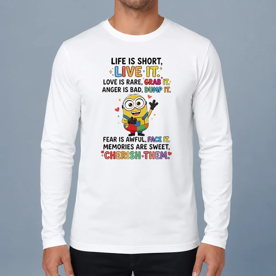 original-premium-minion-life-is-short-live-it-love-is-rare-grab-it-anger-is-bad-dump-it-fear-is-awful-long Original Premium Minion Life Is Short Live It Love Is Rare Grab It Anger Is Bad Dump It Fear Is Awful long sleeve shirt in navy blue with motivational text
