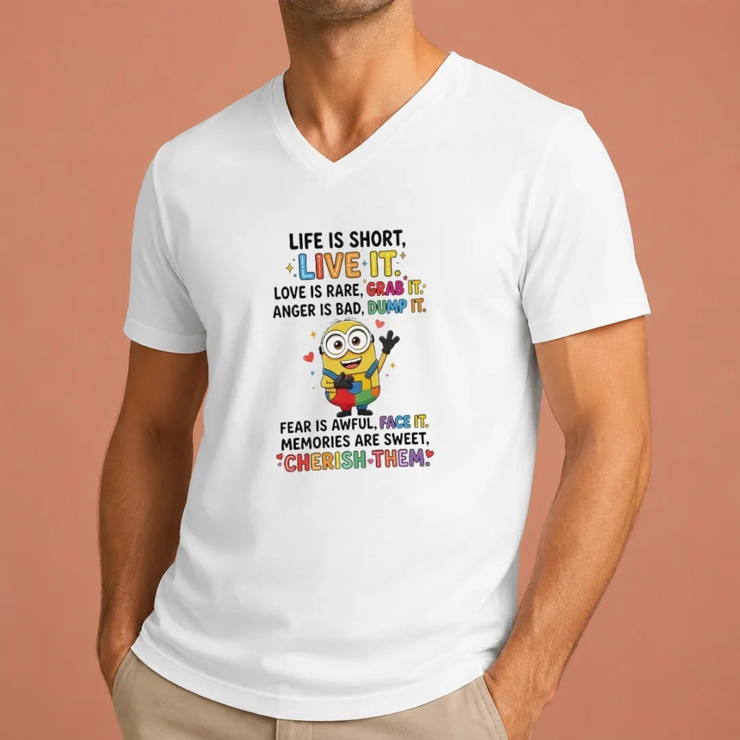 original-premium-minion-life-is-short-live-it-love-is-rare-grab-it-anger-is-bad-dump-it-fear-is-awful-v-neck Original Premium Minion Life Is Short Live It Love Is Rare Grab It Anger Is Bad Dump It Fear Is Awful V-Neck Shirt