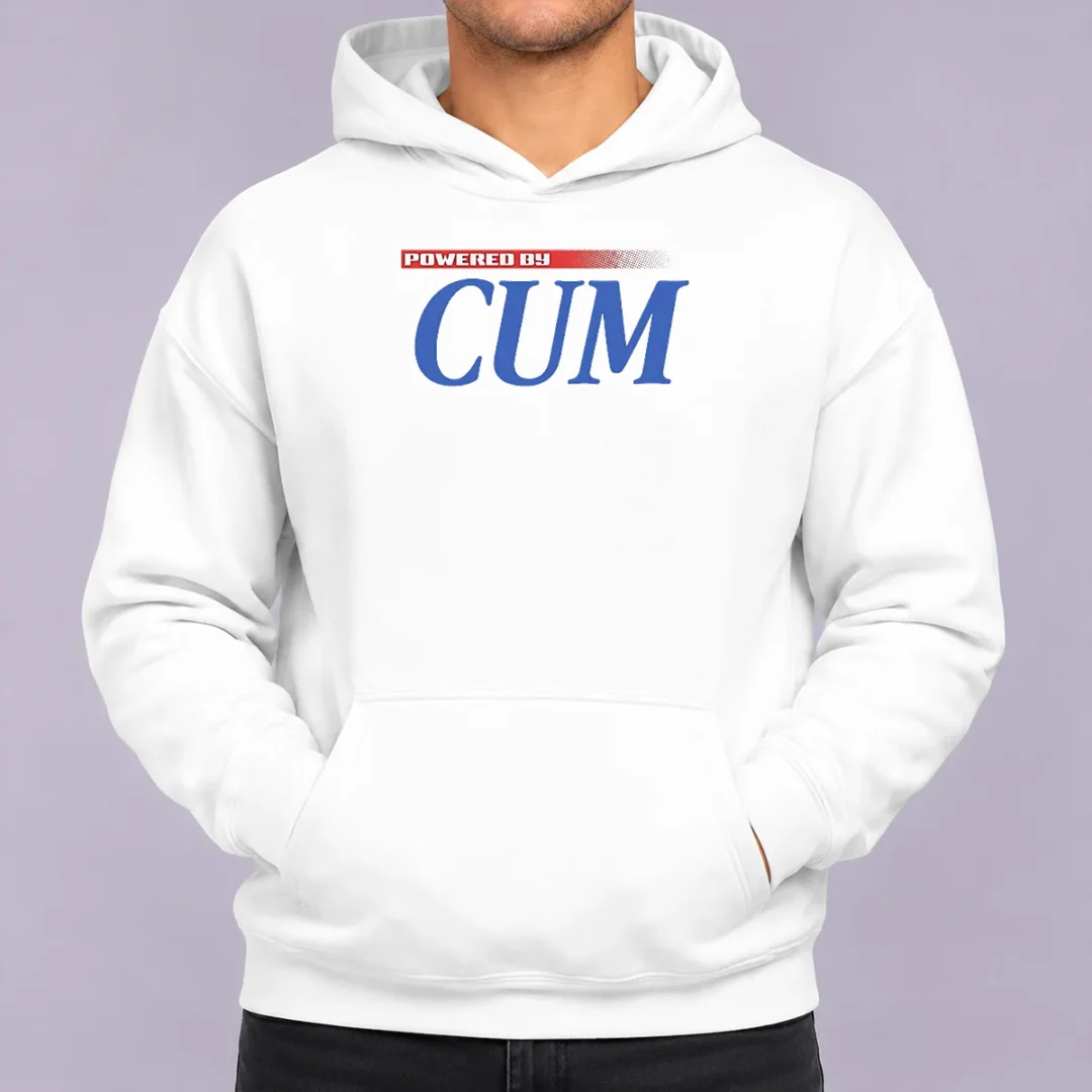 original-pretty-powered-by-cum-hoodie Original Pretty Powered By Cum Hoodie in black with front graphic print and adjustable drawstring hood
