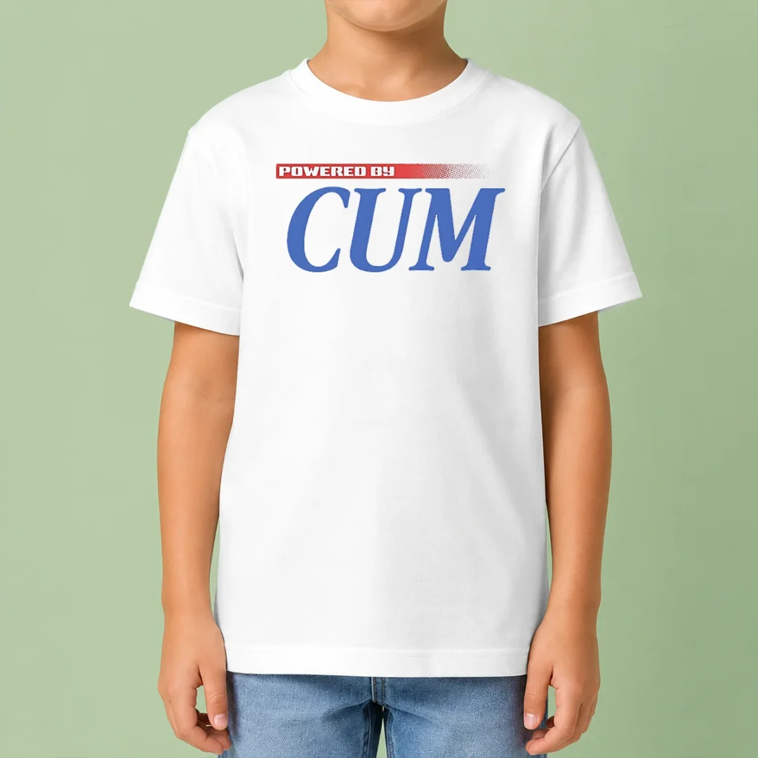 original-pretty-powered-by-cum-kids-t-shirt Original Pretty Powered By Cum Kids T Shirt in white, short-sleeve cotton tee for children
