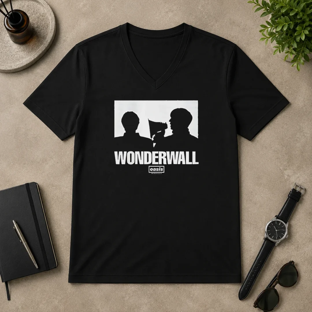 Original Pretty Wonderwall Oasis Silhouette V Neck Shirt Original Pretty Wonderwall Oasis Silhouette V-Neck Shirt
