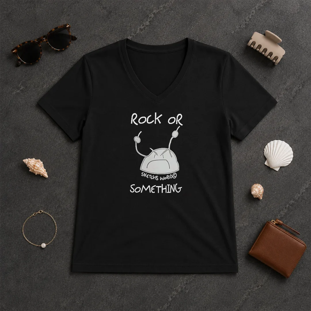 Original Rock Or Something Sketchs World Angry Rock V Neck Shirt Original Rock Or Something Sketchs World Angry Rock V-Neck Shirt