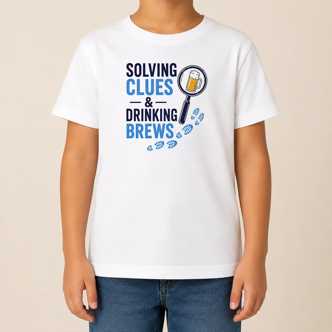 Original Solving Clues And Drinking Brews Kids T Shirt Original Solving Clues And Drinking Brews Kids T-Shirt