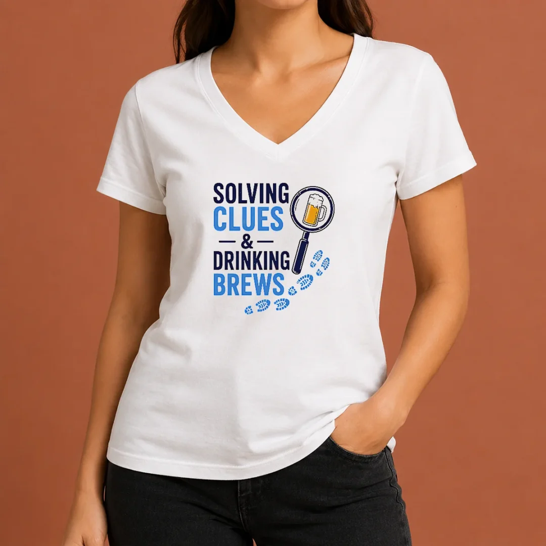 Original Solving Clues And Drinking Brews V Neck Shirt Original Solving Clues And Drinking Brews V-Neck Shirt