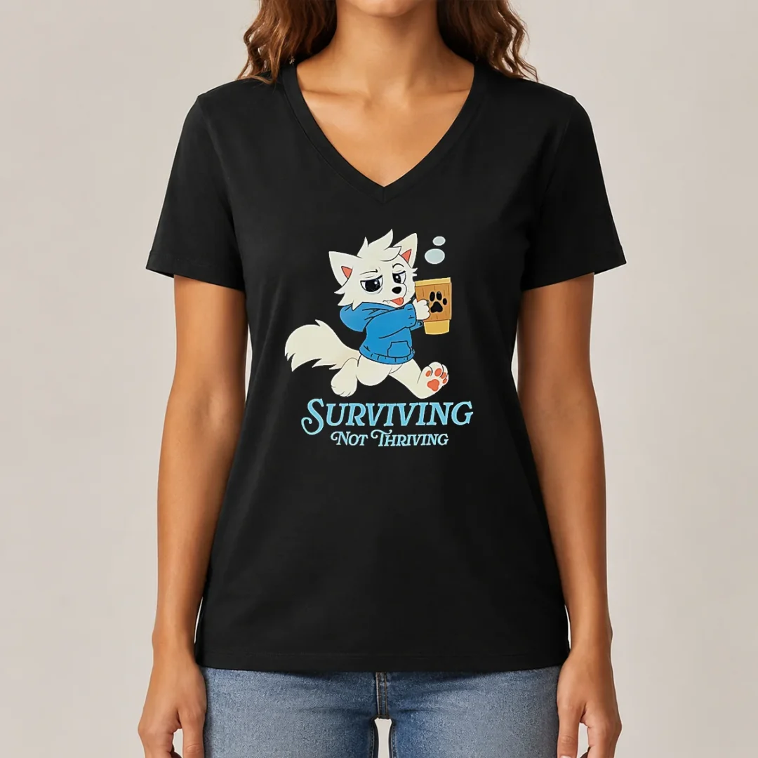 original-surviving-not-thriving-furry-v-neck-shirt Original Surviving Not Thriving Furry V-Neck Shirt