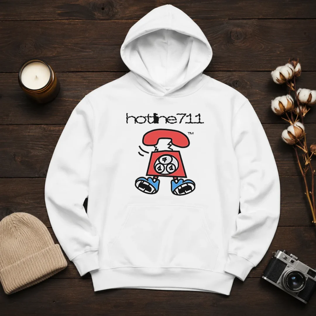 original-telephone-cartoon-hotline711-hoodie Original Telephone Cartoon Hotline711 Hoodie in black, featuring a colorful vintage telephone graphic on the front