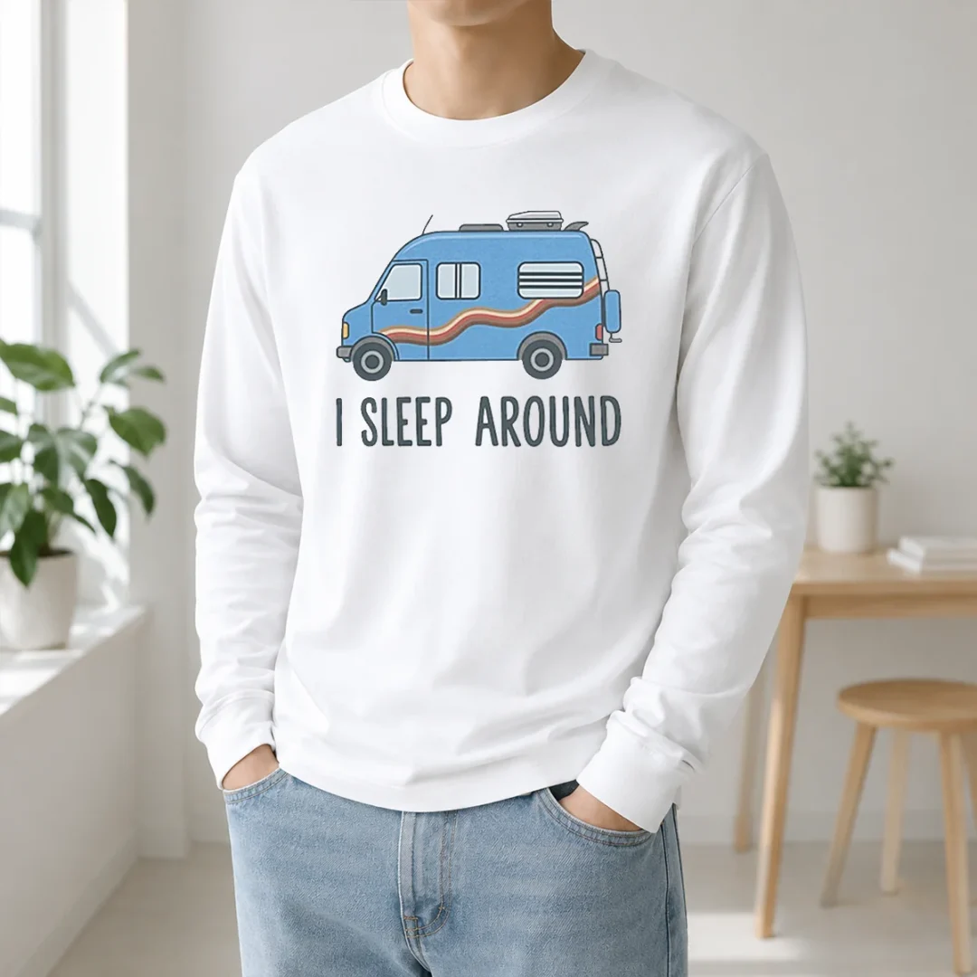 Original Top I Sleep Around Tyler Genocchio Long Sleeve Shirt Original Top I Sleep Around Tyler Genocchio long sleeve shirt in black, front view