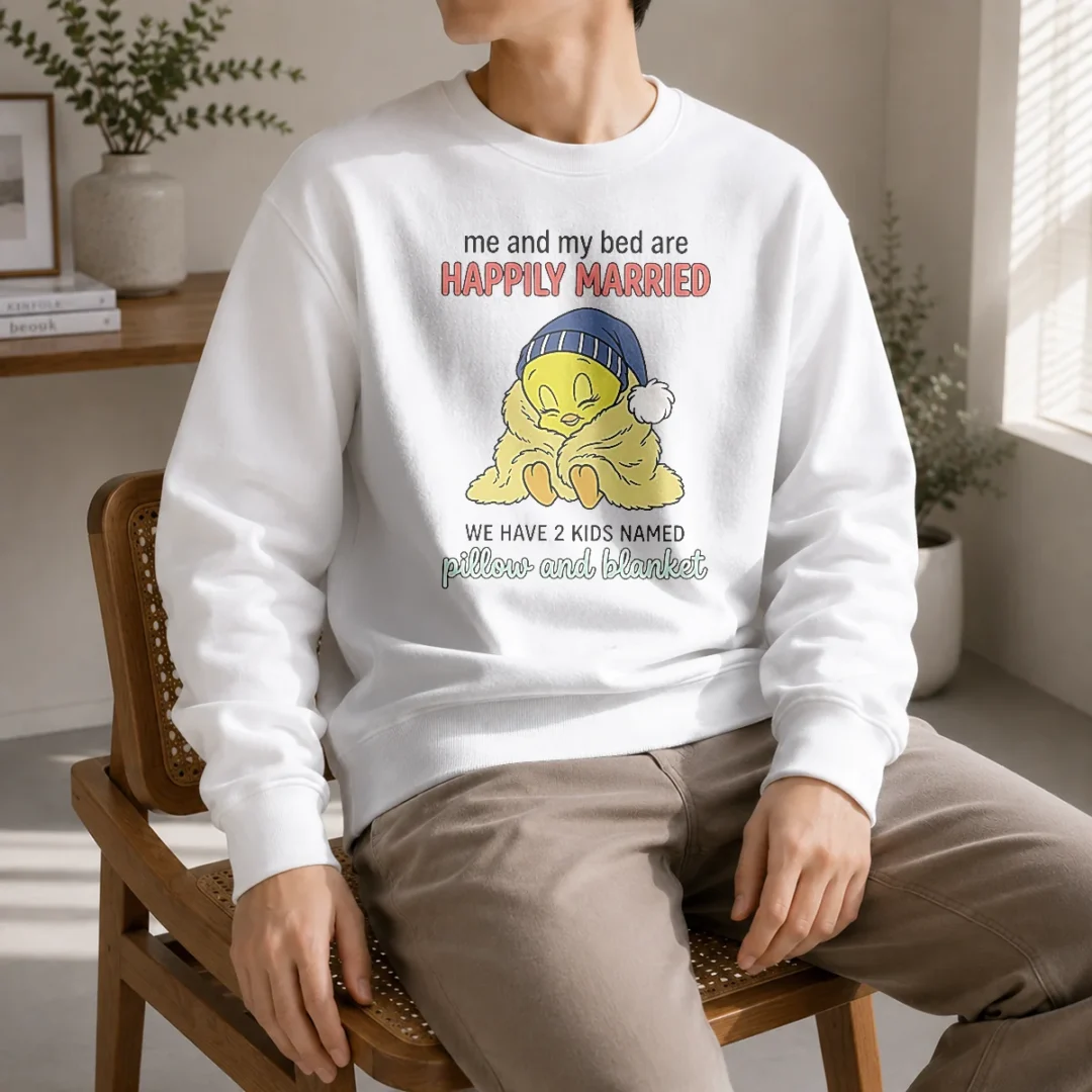 original-tweety-and-my-bed-are-happily-married-we-have-2-kids-named-pillow-blanket-sweater Original Tweety And My Bed Are Happily Married We Have 2 Kids Named Pillow Blanket Sweater