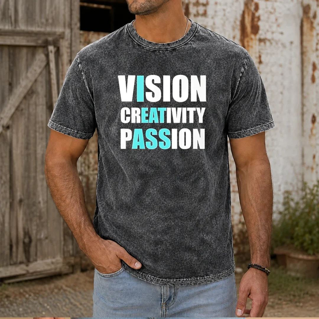 original-vision-creativity-passion-i-eat-ass-washed-t-shirt Original Vision Creativity Passion I Eat Ass washed t shirt in faded black color, front view with clear printed text