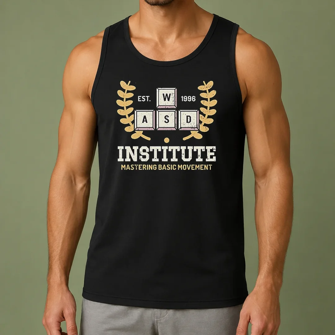 original-wasd-institute-est-1996-mastering-basic-movement-tank-top Original WASD Institute Est 1996 Mastering Basic Movement tank top in black, sleeveless casual wear