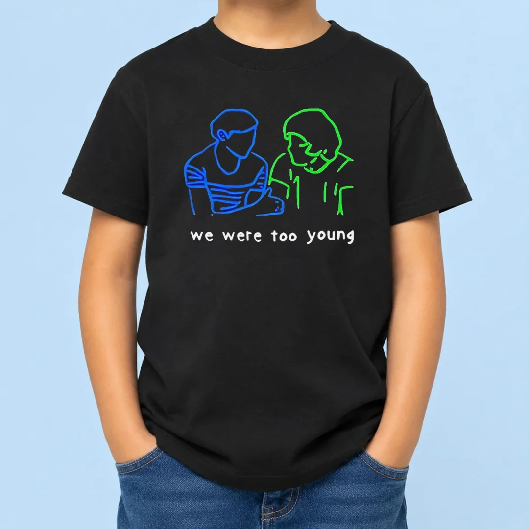 original-we-were-too-young-line-art-couple-kids-t-shirt Original We Were Too Young Line Art Couple Kids T-Shirt
