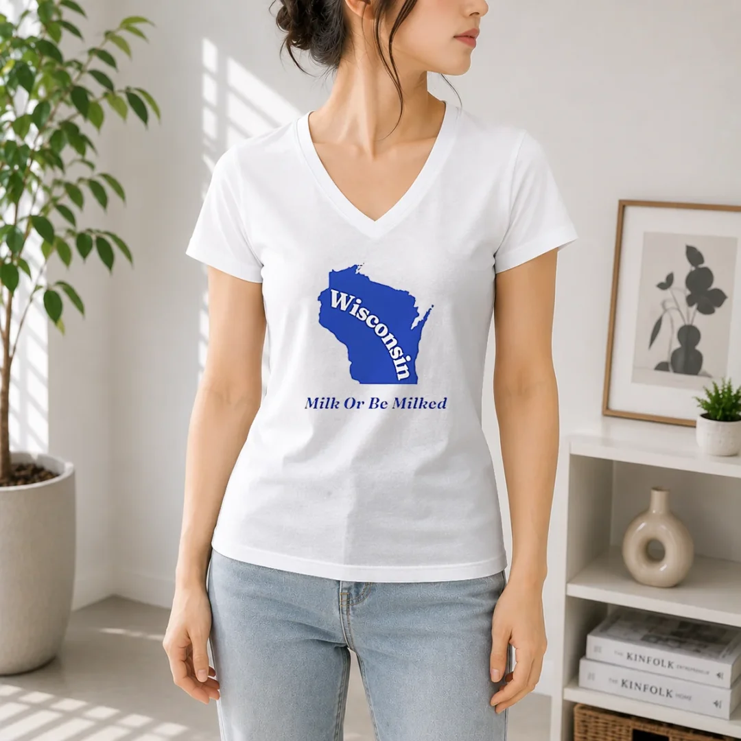 original-wisconsin-state-milk-or-be-milked-map-v-neck-shirt Original Wisconsin State Milk Or Be Milked Map V-Neck Shirt