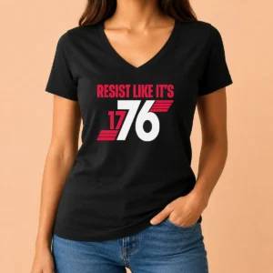 Top Resist Like It'S 1776 American Revolution V Neck Shirt in navy blue with bold white text