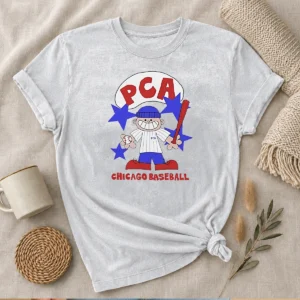 Nice Original PCA Chicago Baseball Character Shirt With Pinstripe Uniform And Baseball Bat on a washed t shirt, front view