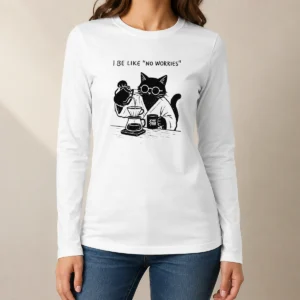 Happy Awesome I Be Like No Worries Then Worries Black Cat Coffee Lover Long Sleeve Shirt