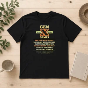 Original Gen X Games 1965 1980 Red Hot Metal Slides t shirt in red, classic crew neck cotton tee