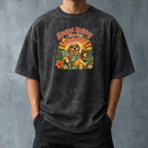 Awesome August Holiday Vintage Dog Chillout Washed T-Shirt