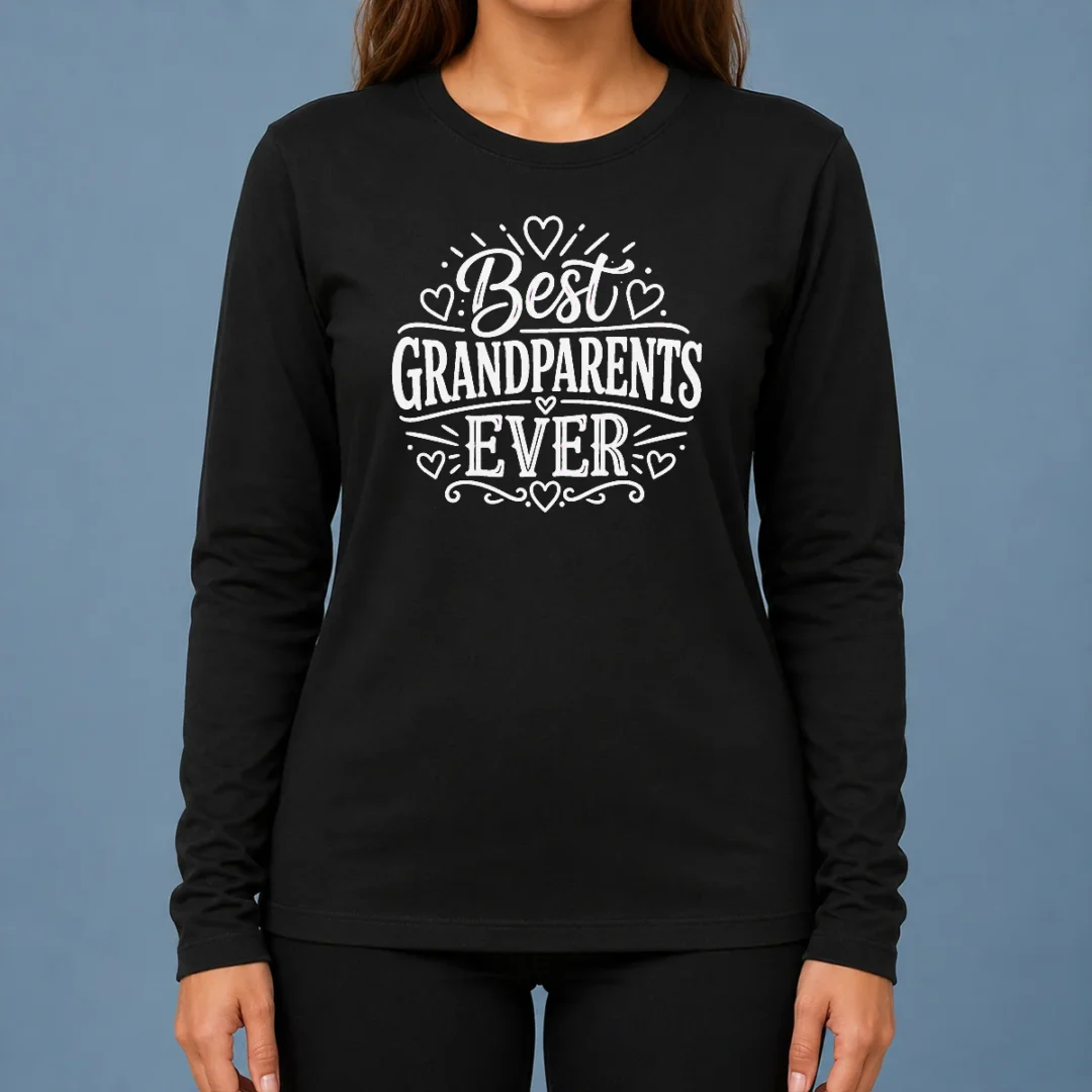 perfect-happy-best-grandparents-ever-line-art-long-sleeve Perfect Happy Best Grandparents Ever Line Art Long Sleeve Shirt showing front view on a white background