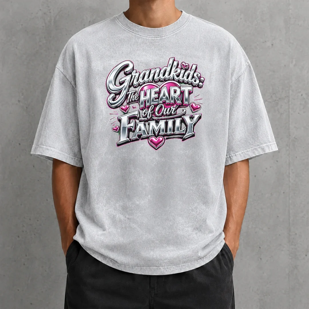 perfect-original-grandkids-the-heart-of-our-family-y2k-washed-t-shirt Perfect Original Grandkids The Heart Of Our Family Y2K Washed T Shirt in soft faded fabric with classic fit