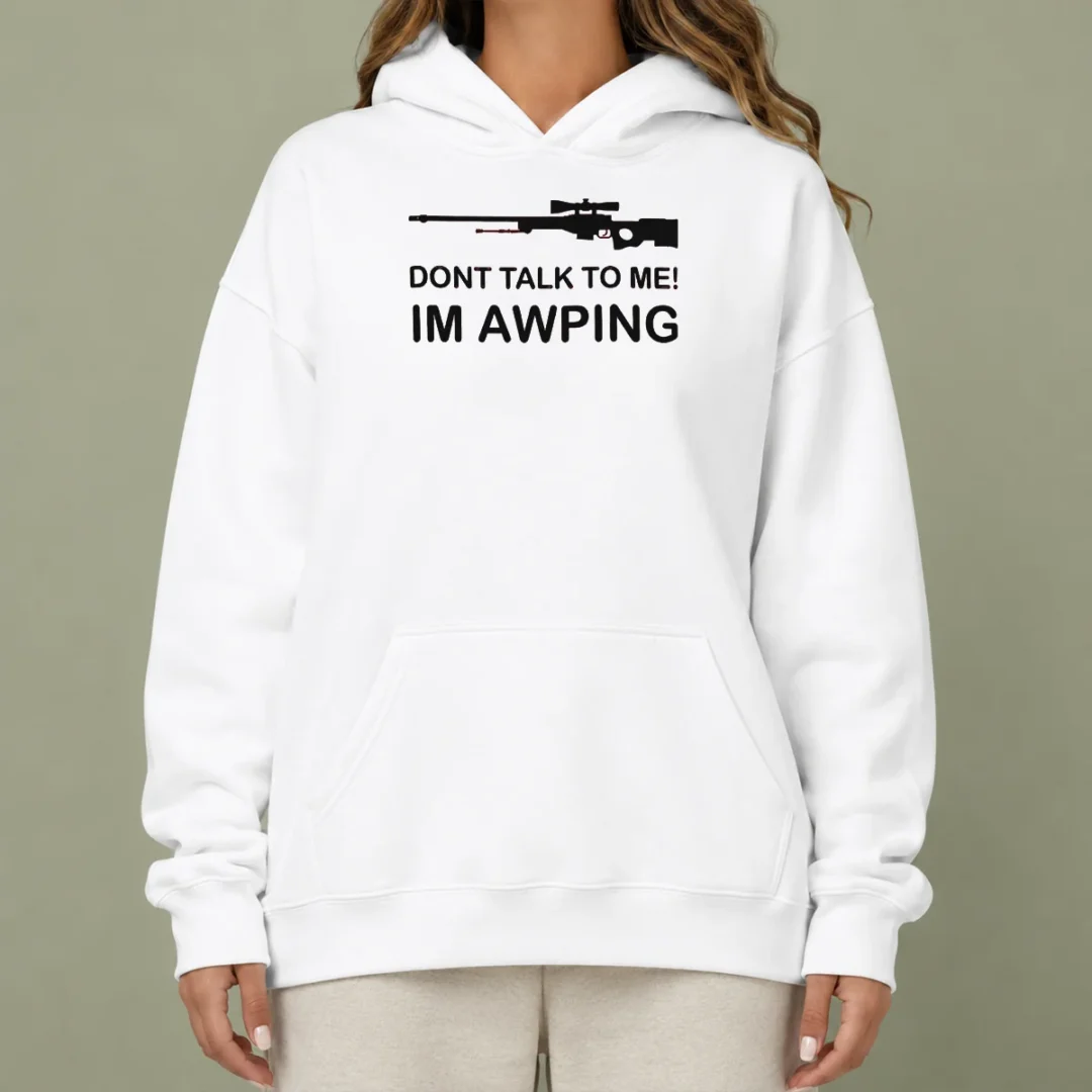 perfect-pretty-gaming-gamer-gear-awp-sniper-rifle-dont-talk-to-me-im-awping-hoodie Perfect Pretty Gaming Gamer Gear AWP Sniper Rifle Dont Talk To Me Im Awping Hoodie in black with front graphic print