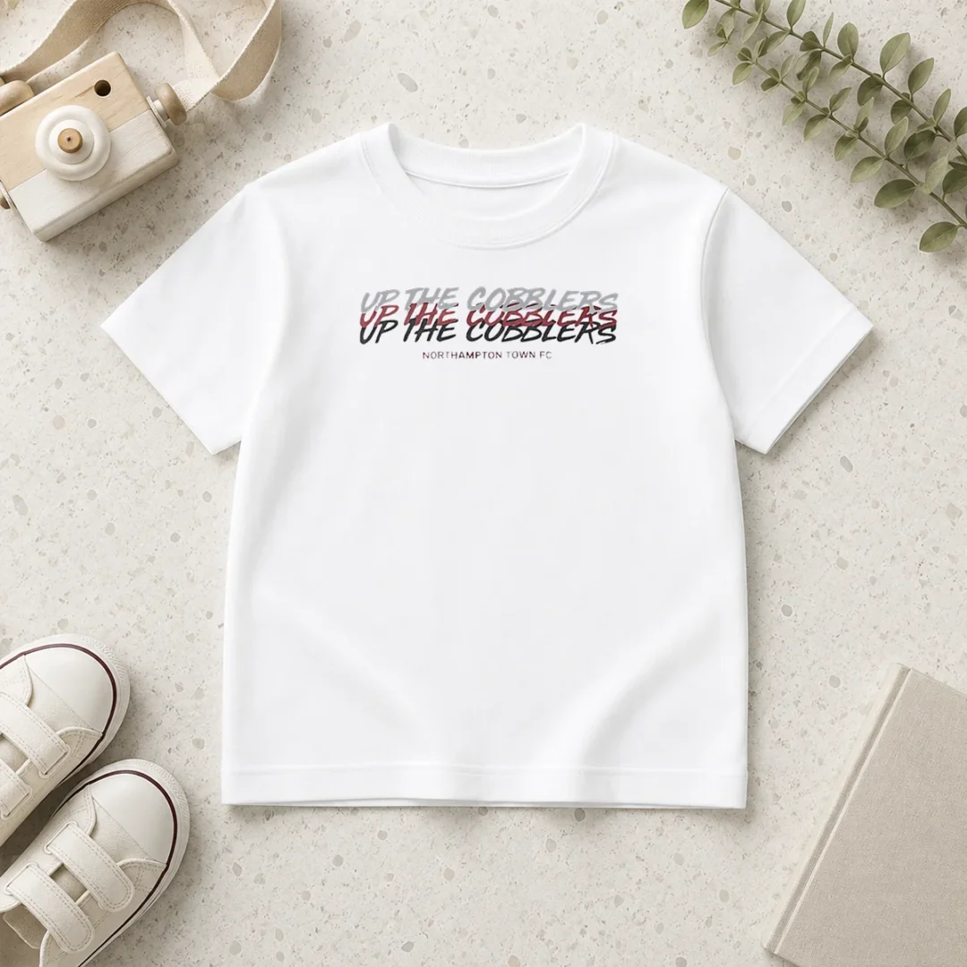 perfect-up-the-cobblers-northampton-town-fc-efl-kids-t-shirt Perfect Up The Cobblers Northampton Town FC EFL Kids T Shirt in navy blue, short sleeve cotton tee for children