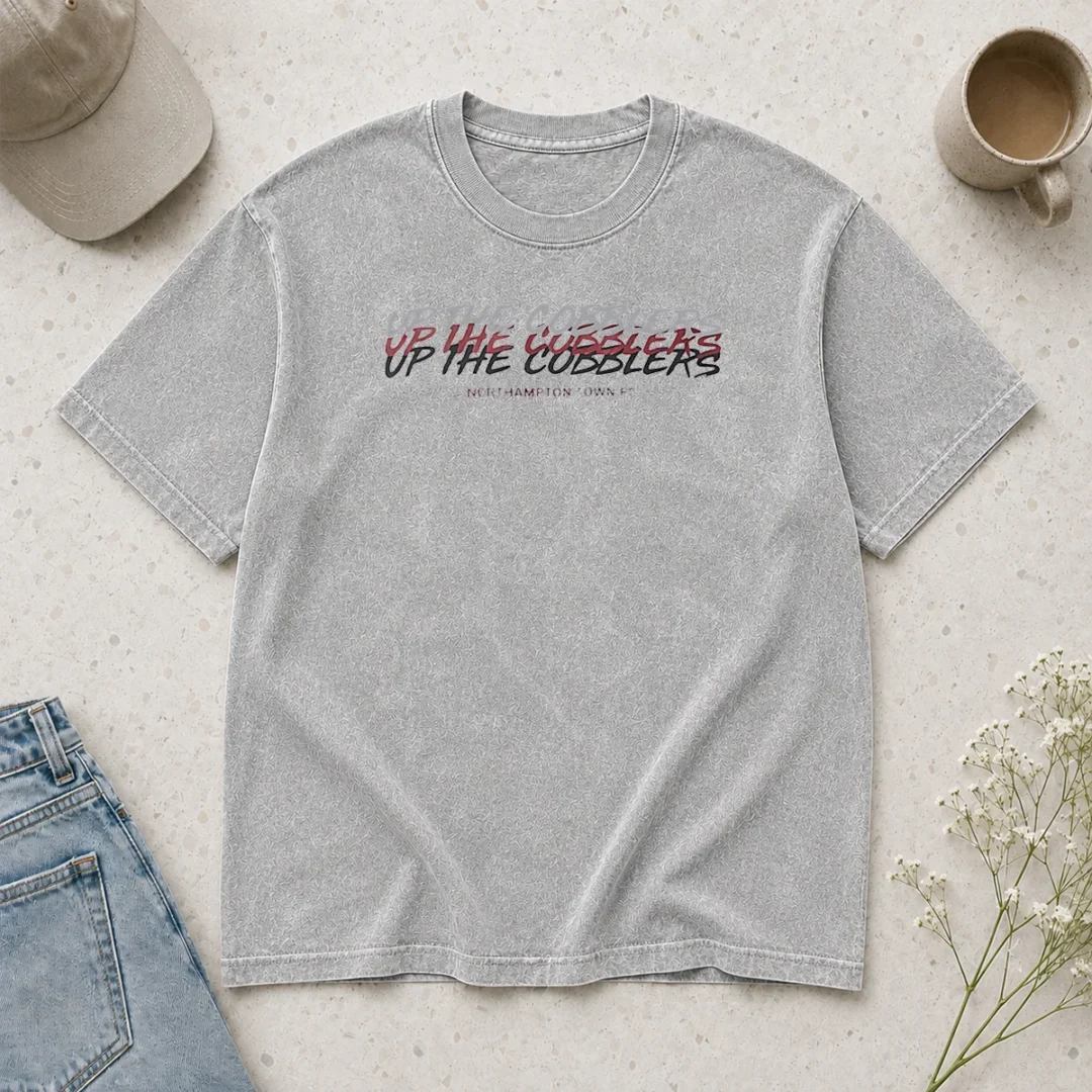 perfect-up-the-cobblers-northampton-town-fc-efl-washed-t-shirt Perfect Up The Cobblers Northampton Town FC EFL Washed T Shirt in soft cotton fabric, front view
