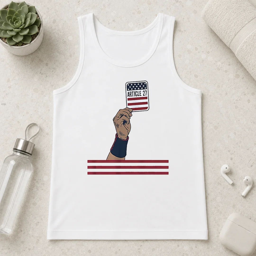 perfect-usa-article-27-card-tank-top Perfect USA Article 27 Card Tank Top in white with bold blue and red graphic print