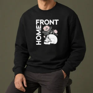 Good Official Homefront Skull Flowers Sweater in black with floral skull graphic on front