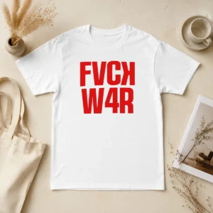Nice Fvck W4r Protest Anti War Slogan Political t shirt in black with bold white text on front