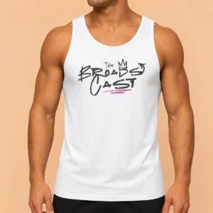 Good The Broadcast Crown Tank Top in white, sleeveless casual wear with printed design