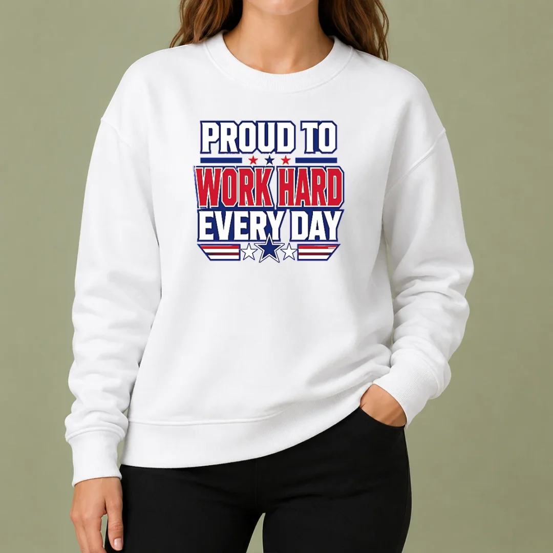 premium-american-labour-day-proud-worker-typography-sweater Premium American Labour Day Proud Worker Typography Sweater in dark color with bold white text design