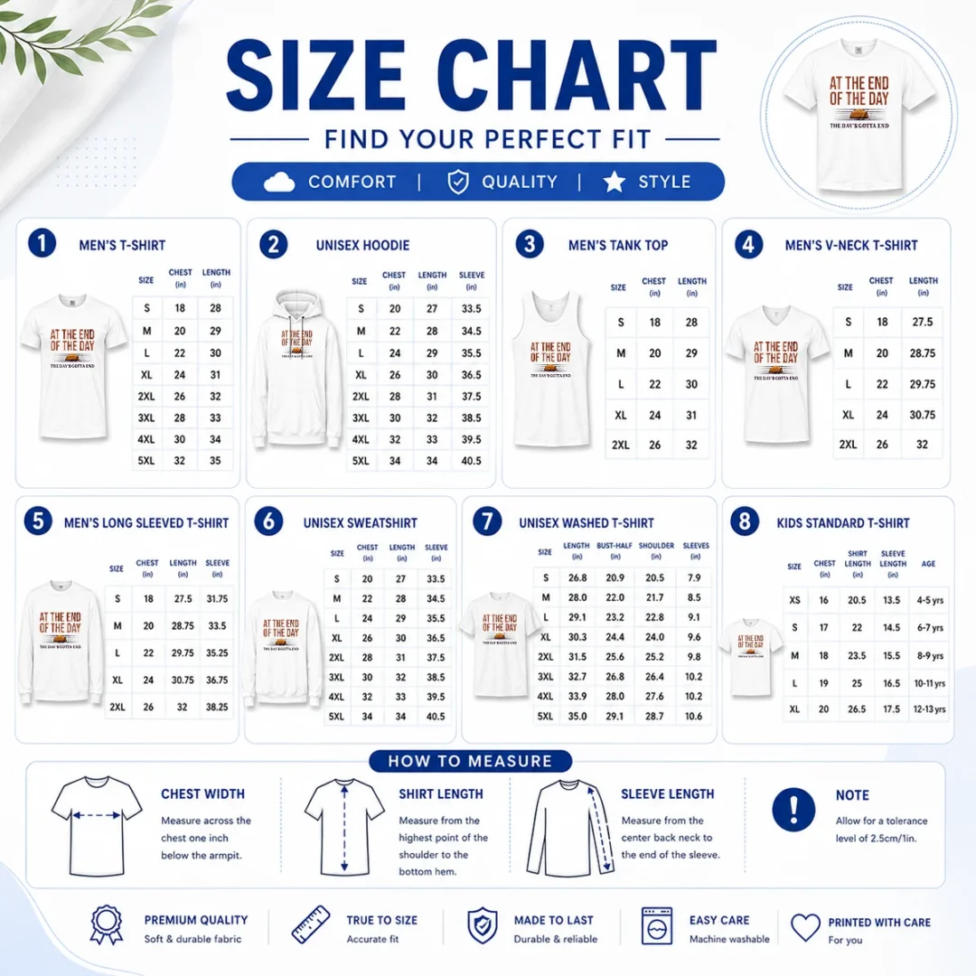 premium-at-the-end-of-the-day-the-day-s-gotta-end-size-chart Size chart for Premium At The End Of The Day The Day'S Gotta End showing garment measurements in inches and cm