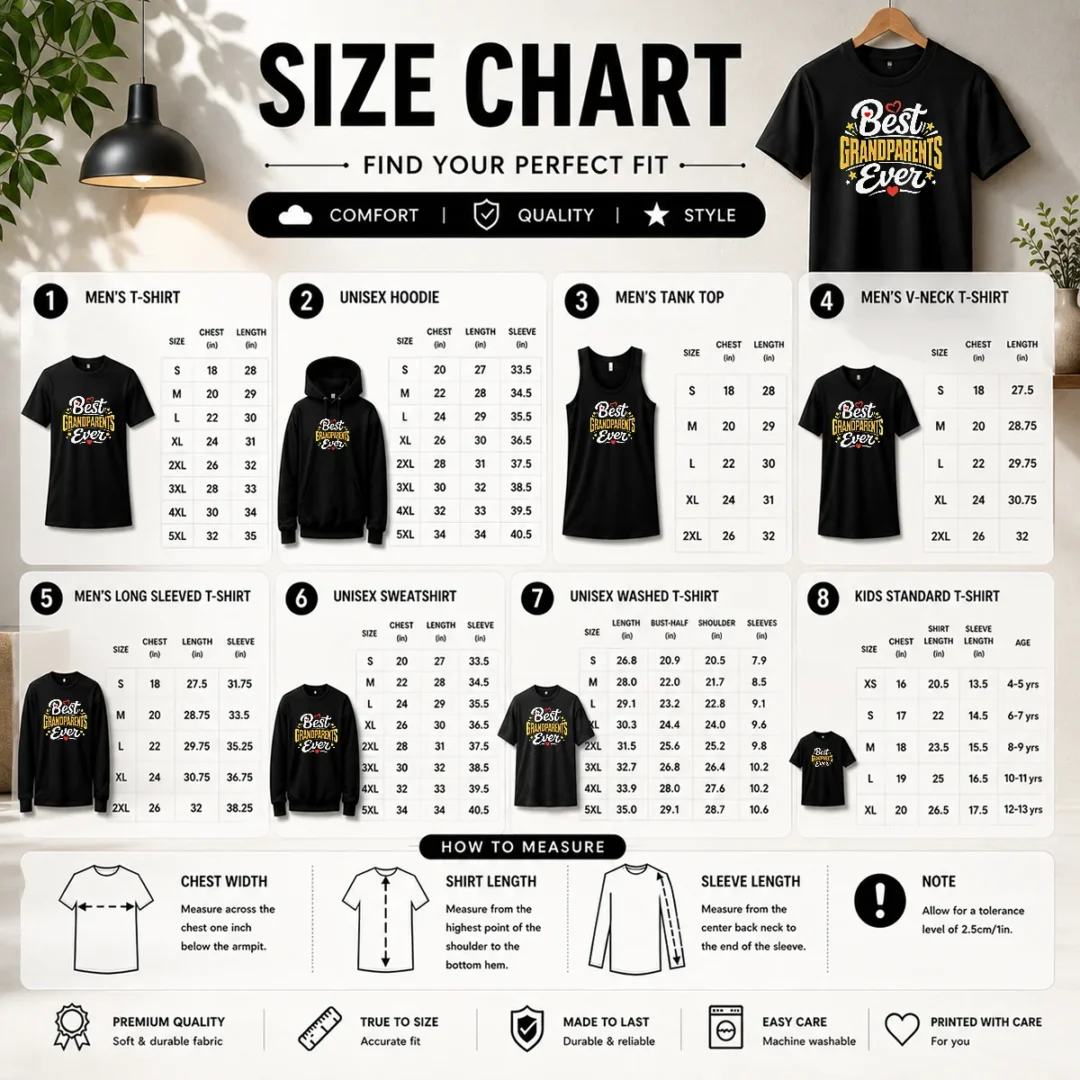 premium-best-grandparents-ever-silhouette-size-chart Premium Best Grandparents Ever Silhouette Shirt - Image 4