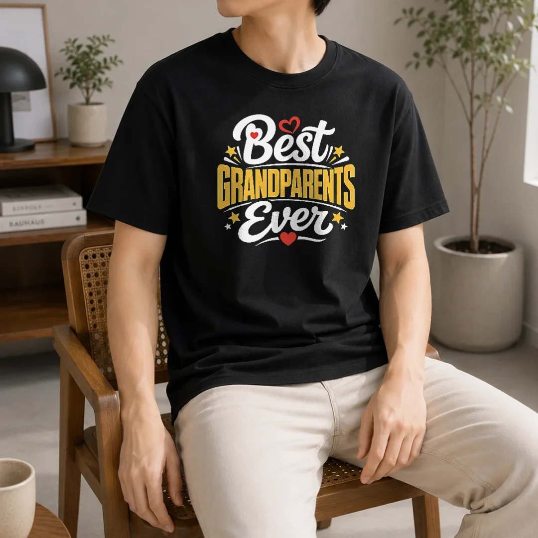 premium-best-grandparents-ever-silhouette-t-shirt Premium Best Grandparents Ever Silhouette t shirt in black with white graphic and text, classic crew neck cotton tee