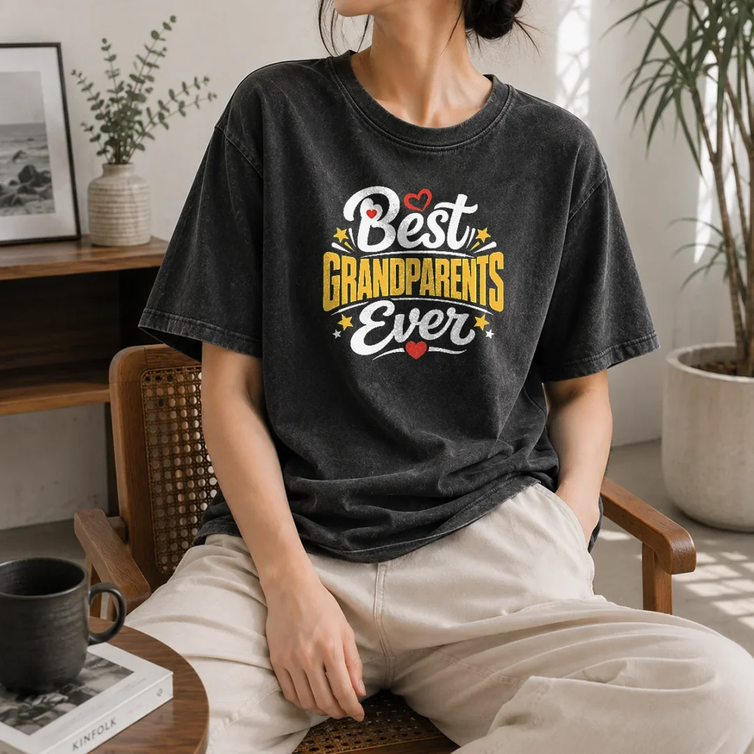 premium-best-grandparents-ever-silhouette-washed-t-shirt Premium Best Grandparents Ever Silhouette Washed T-Shirt