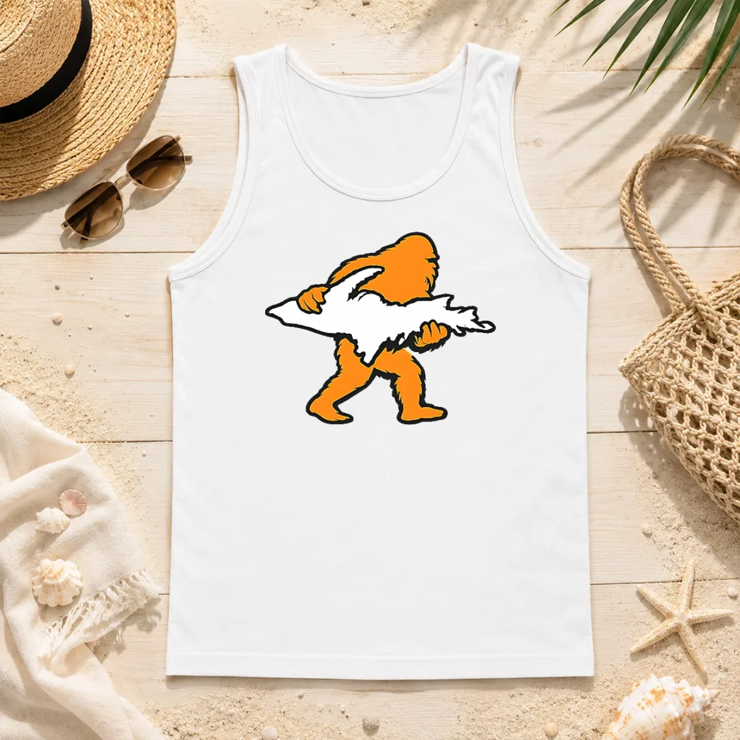 Premium Bigfoot Holding UP Of Michigan Upper Peninsula Tank Top Premium Bigfoot Holding UP Of Michigan Upper Peninsula tank top featuring a sleeveless design with bold graphic print
