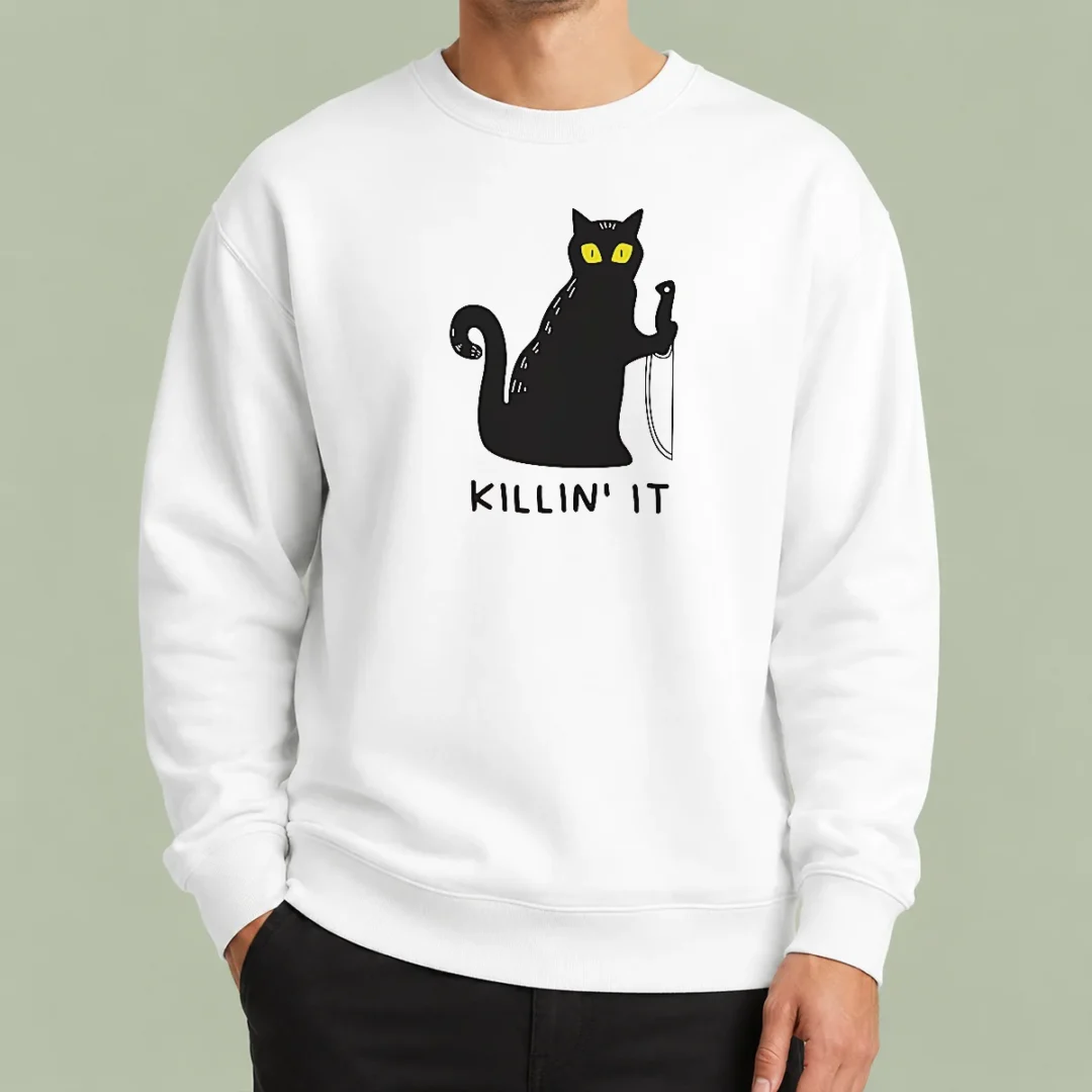 premium-black-cat-holding-knife-killin-it-sweater Premium Black Cat Holding Knife Killin' It sweater in black with bold graphic design, cozy knit fabric