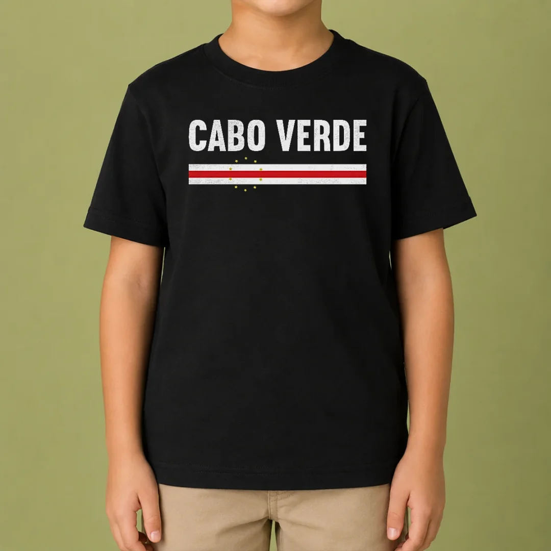 premium-cabo-verde-flag-national-pride-kids-t-shirt Premium Cabo Verde Flag National Pride Kids T Shirt in vibrant colors, featuring the national flag on a comfortable cotton fabric