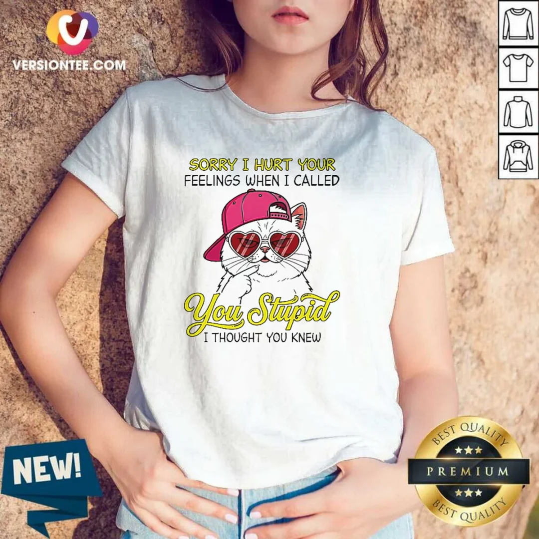 premium-cat-sorry-i-hurt-your-feelings-when-i-called-you-stupid-i-thought-you-knew-v-neck-shirt Premium Cat Sorry I Hurt Your Feelings When I Called You Stupid I Thought You Knew V-Neck Shirt
