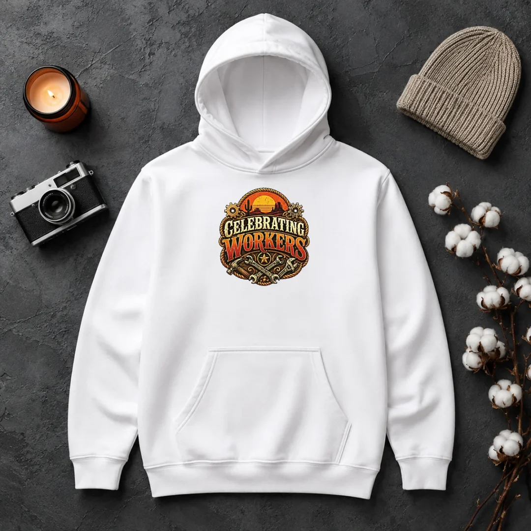 Premium Celebrating Workers Labour Day Western Vintage Hoodie Premium Celebrating Workers Labour Day Western Vintage Hoodie in dark color with front graphic design and drawstring hood