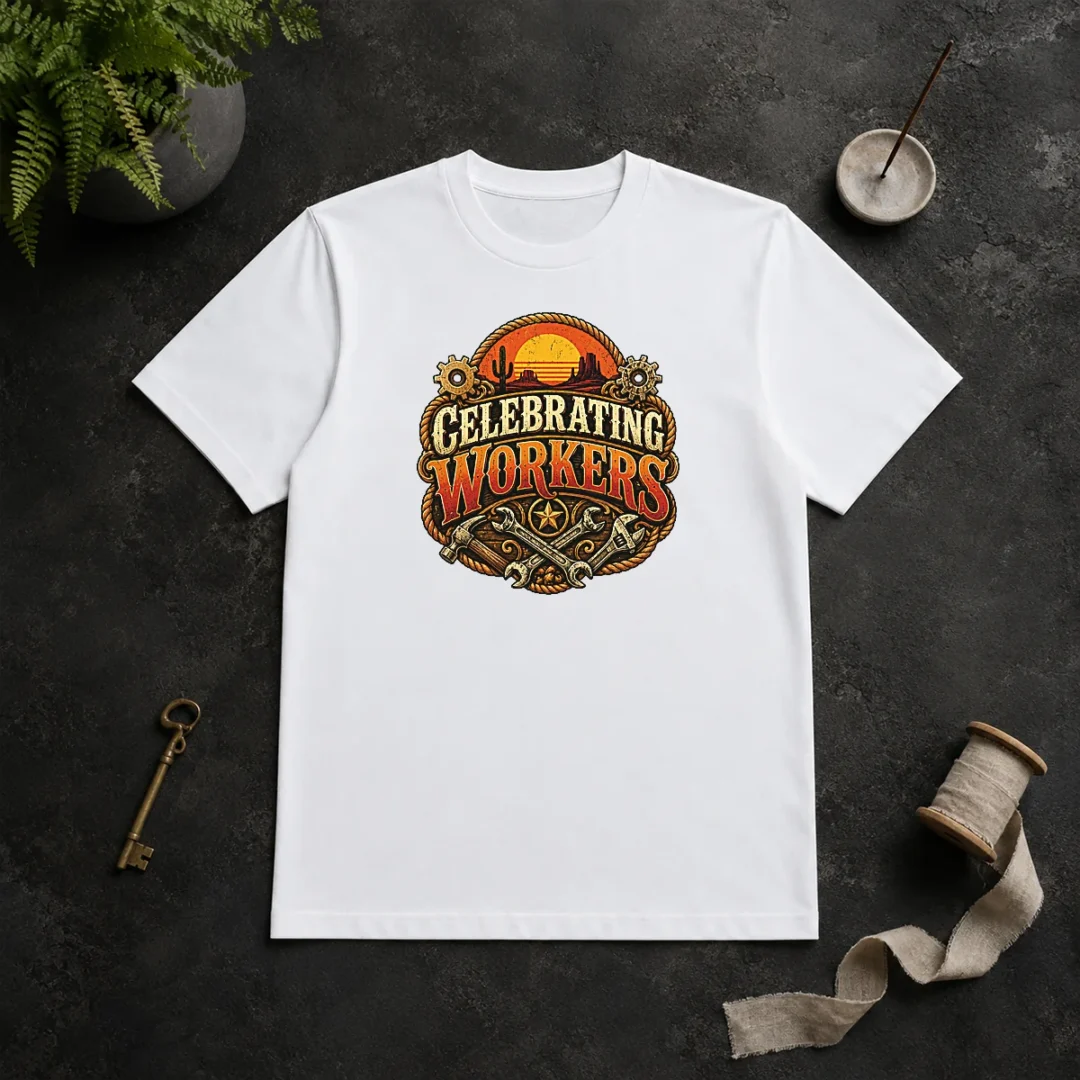 Premium Celebrating Workers Labour Day Western Vintage T Shirt Premium Celebrating Workers Labour Day Western Vintage t shirt in classic crew neck style with vintage graphic print