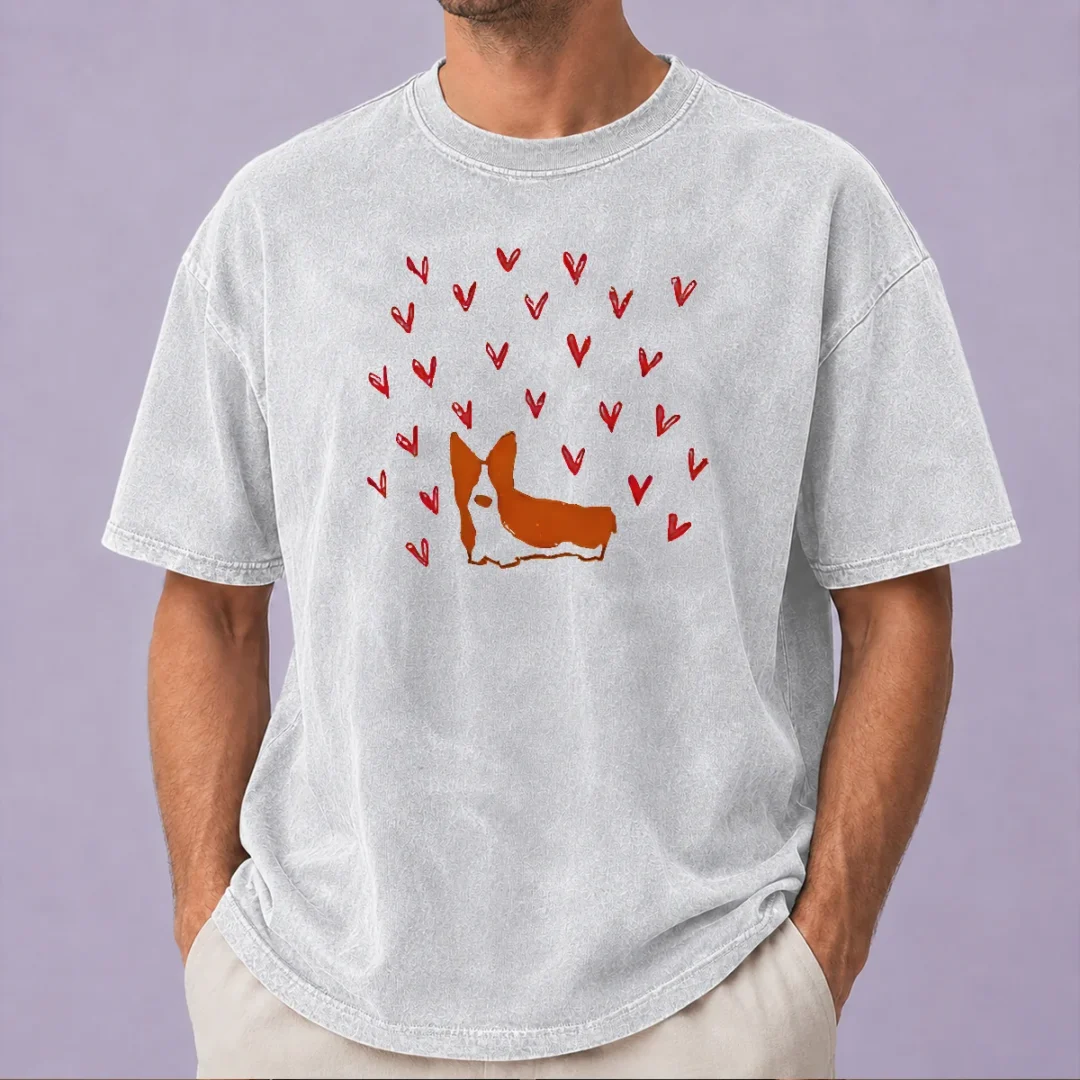 premium-cute-corgi-dog-valentines-day-washed-t-shirt Premium Cute Corgi Dog Valentines Day washed t shirt showing front design on soft fabric