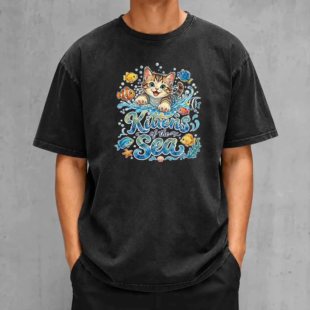 premium-cute-kittens-of-the-sea-watercolor-line-art-washed-t-shirt Premium Cute Kittens Of The Sea Watercolor Line Art Washed T-Shirt