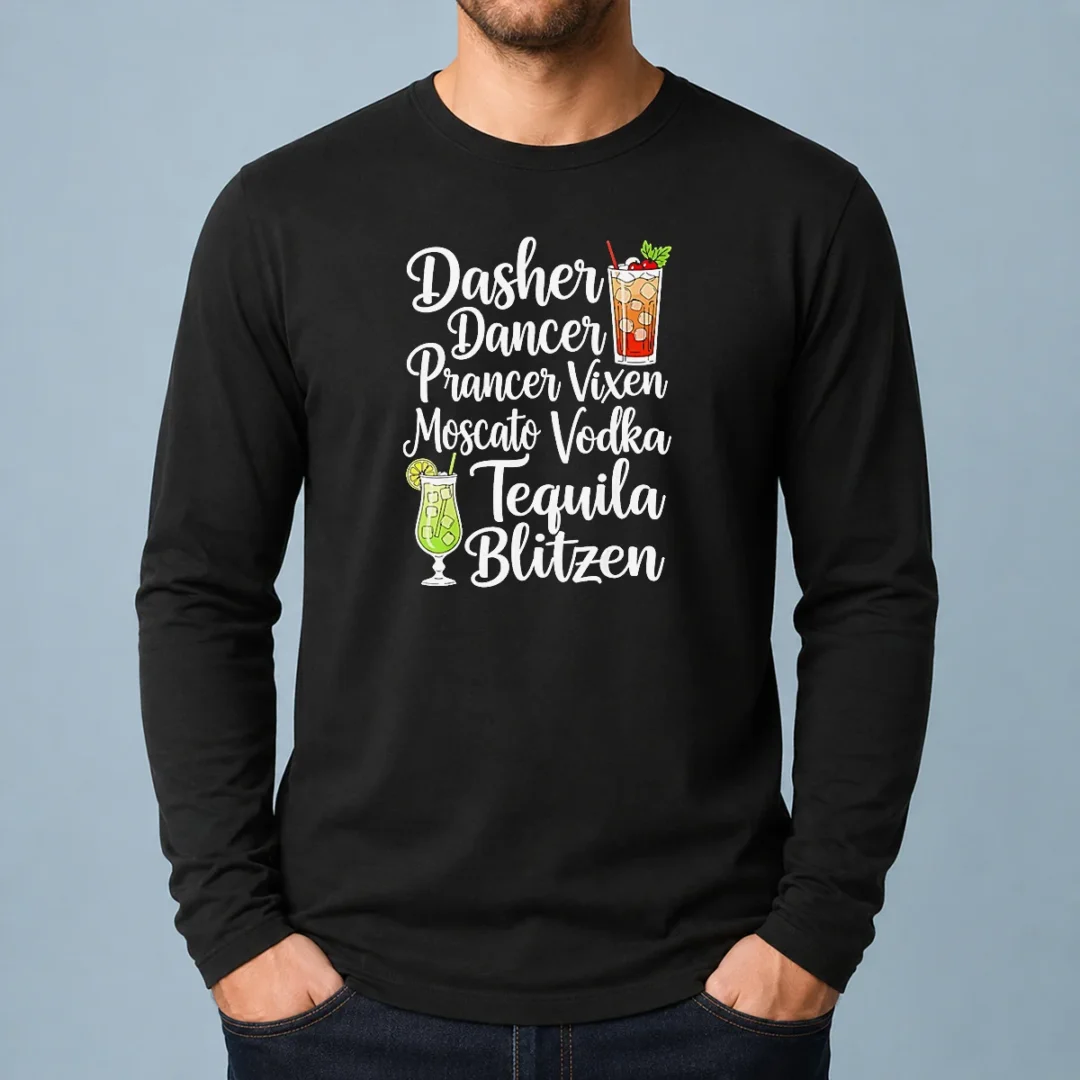 premium-drinks-cocktail-glass-dasher-dancer-prancer-vixen-moscato-vodka-tequila-blitzen-long-sleeve-shirt Premium Drinks Cocktail Glass Dasher Dancer Prancer Vixen Moscato Vodka Tequila Blitzen Long Sleeve Shirt