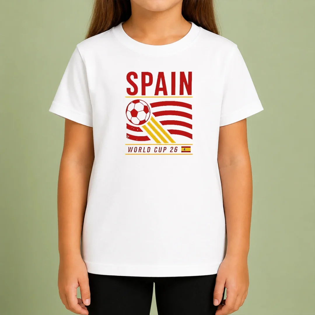 premium-good-spain-national-football-team-world-cup-26-soccer-team-kids-t-shirt Premium Good Spain National Football Team World Cup 26 Soccer Team Kids T Shirt in red, front view