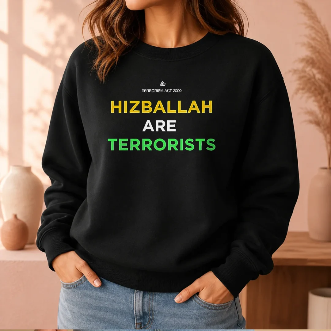 premium-hizballah-are-terrorists-terrorism-act-2000-sweater Premium Hizballah Are Terrorists Terrorism Act 2000 Sweater in dark color with bold white text on front