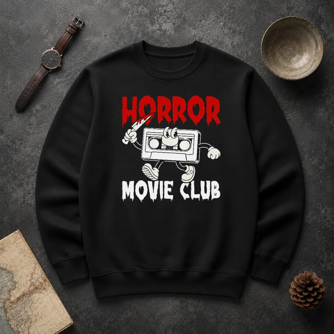 Premium Horror Movie Club Sweater Premium Horror Movie Club Sweater in black with bold white and red horror-themed graphic print