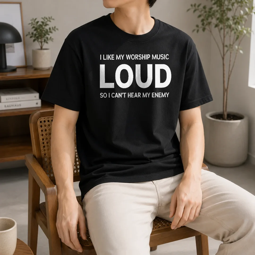 premium-i-like-my-worship-music-loud-so-i-can-t-hear-my-enemy-t-shirt-1 Premium I Like My Worship Music Loud So I Can'T Hear My Enemy t shirt in black, short sleeve cotton tee